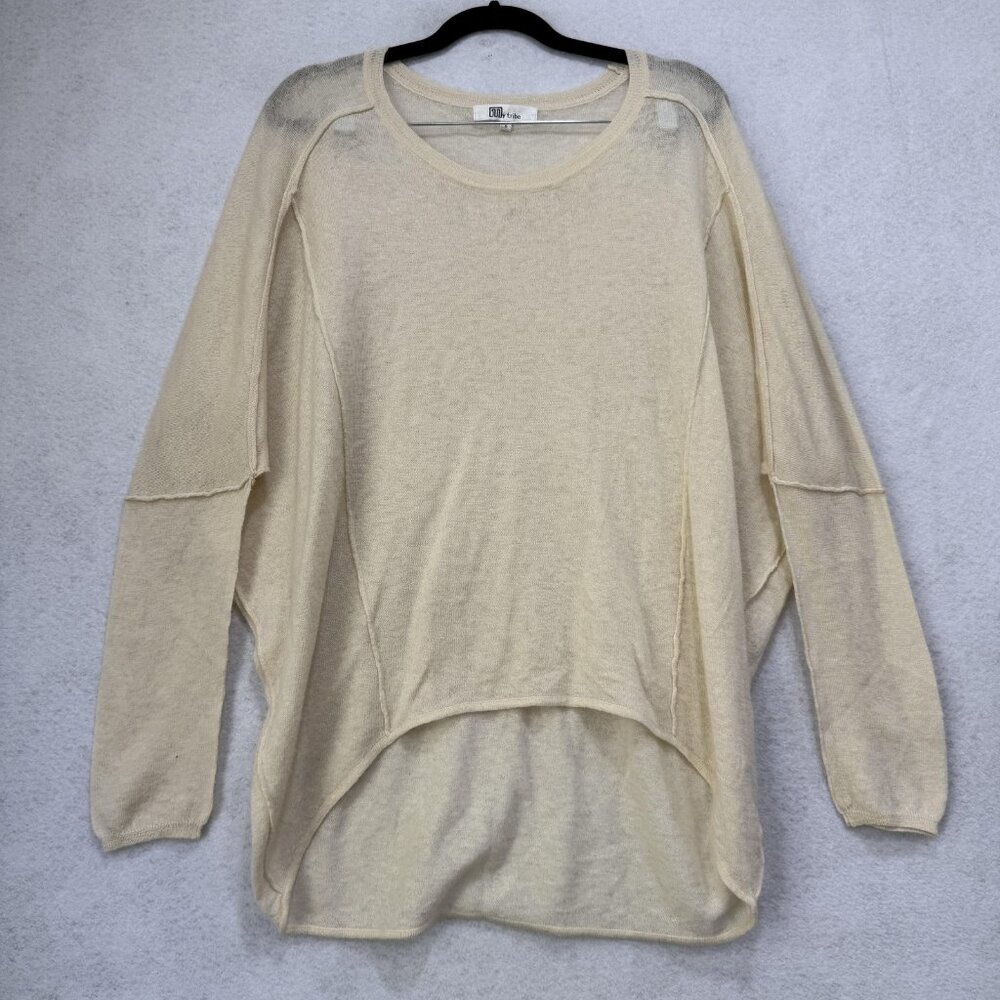 My Tribe Sweater Womens Small Cream Wool Silk Alpaca Lightweight Pullover Top